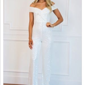 Bella and Bloom Boutique Always Been You Off Shoulder Sequin Jumpsuit Bridal